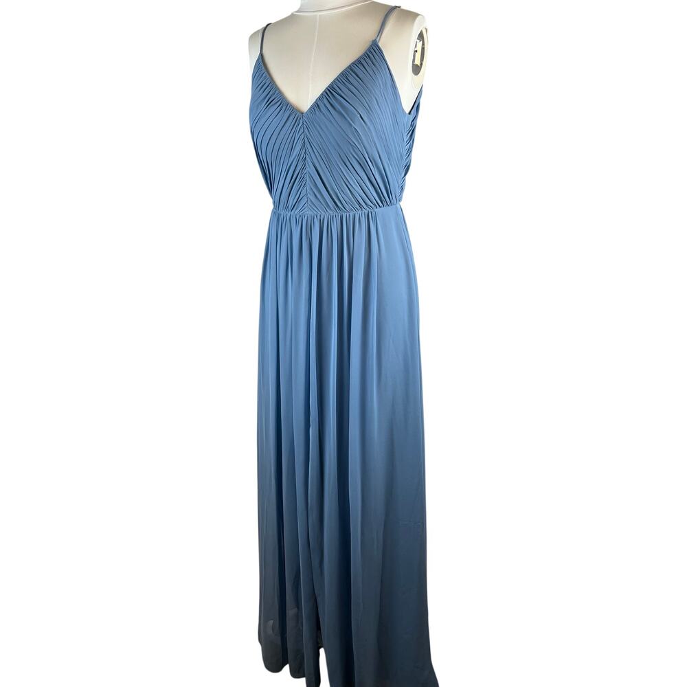 Dessy Collection Dusty Blue Pleated Maxi Dress Size M Bridesmaid Gown